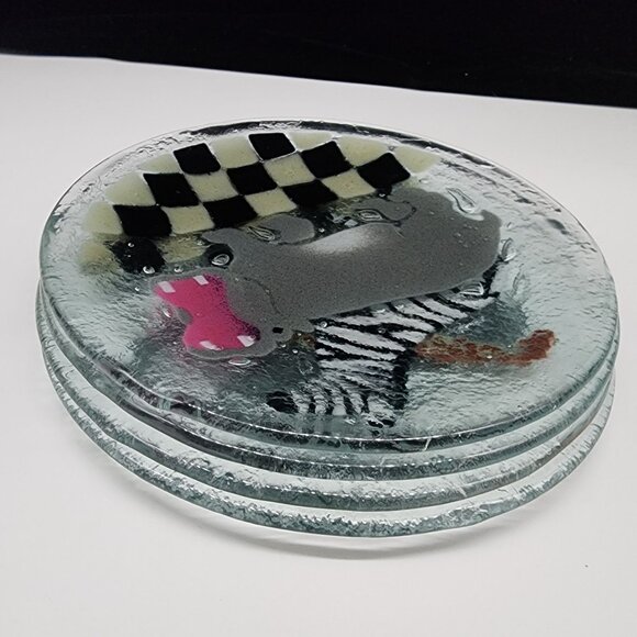 Peggy Karr Fused Glass Animal Plates African Animals Giraffe Zebra Rhino Hippo - Picture 9 of 9